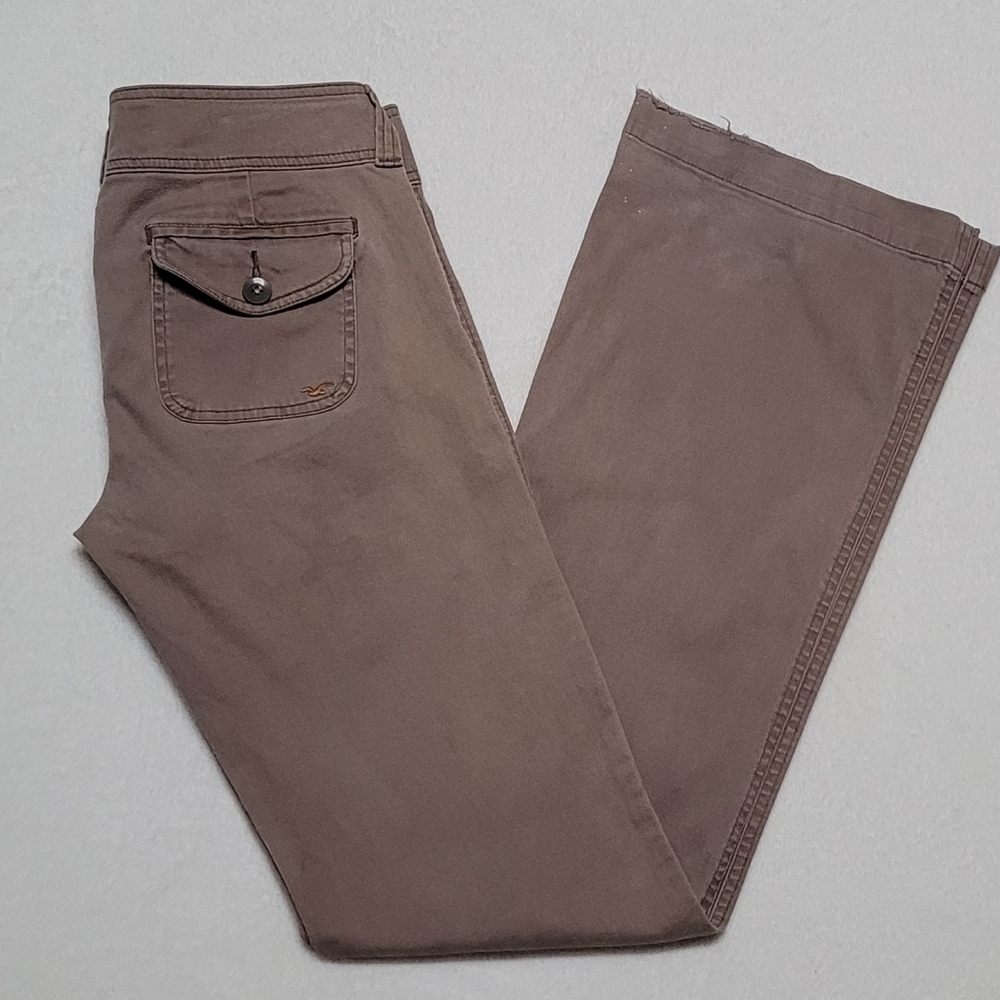 Hollister Surf Company Stretch Vintage 90s Taupe Low Rise Flared Pants Trousers - Picture 2 of 9